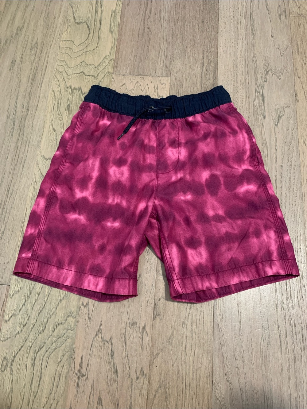 GAP Kids Pink Tie-Dye Elastic Waist Swim Shorts with Navy Waistband Size Large